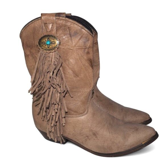 Abilene Boots Sage Vintage Fringe Western Cowboy Boots Tan 3716 Women's 6.5M - Picture 4 of 11